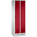 Armoire à vêtements Evolo S 3000, avec socle, 2 compartiments, serrure de sécurité à pêne tournant, gris clair RAL 7035/rouge rubis RAL 3003