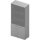 Armoire ARLON OFFICE, 5 hauteurs de classeur, 2 portes vitrées, 2 portes mélaminées, H 2000 mm, gris clair/alu