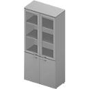 Armoire ARLON OFFICE, 5 hauteurs de classeur, 2 portes vitrées avec cadre, 2 portes mélaminées, H 2000 mm, gris clair/alu