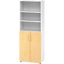 Armoire combinée Breno, 6OH, élément d'armoire et d'étagère, verrouillable, L 800 x P 420 x H 2156 mm, panneau de particules, blanc/érable