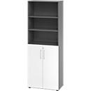 Armoire combinée Breno, 6OH, élément d'armoire et d'étagère, verrouillable, L 800 x P 420 x H 2156 mm, panneau de particules, graphite/blanc