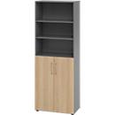 Armoire combinée Breno, 6OH, élément d'armoire et d'étagère, verrouillable, L 800 x P 420 x H 2156 mm, panneau de particules, graphite/chêne