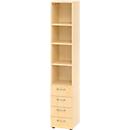 Armoire combinée Breno, avec 4 tiroirs &amp; élément d'étagère, 6 HC, L 400 x P 420 x H 2156 mm, panneau de particules, érable/érable