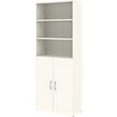 Armoire combinée de bureau TEMPIO, en bois, 2 portes (3 OH), 6 OH, L 800 x P 340 x H 2130 mm, blanc/blanc