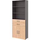 Armoire combinée Home Office TEMPIO, en bois, 2 portes, 2 tiroirs, 6 HC, L 800 x P 340 x H 2130 mm, anthracite/chêne nickory