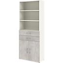 Armoire combinée Home Office TEMPIO, en bois, 2 portes, 2 tiroirs, 6 HC, L 800 x P 340 x H 2130 mm, blanc/béton