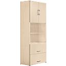 Armoire combinée PALENQUE, 6 HC, portes en bois, tiroir à dossiers suspendus, l. 800 x P 420 x H 2160 mm, érable