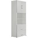 Armoire combinée PALENQUE, 6 HC, portes en bois, tiroir à dossiers suspendus, l. 800 x P 420 x H 2160 mm, gris clair