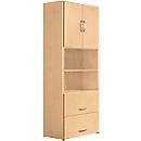 Armoire combinée PALENQUE, 6 HC, portes en bois, tiroir à dossiers suspendus, l. 800 x P 420 x H 2160 mm, hêtre