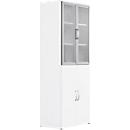 Armoire combinée PALENQUE, 6 OH, portes en bois/verre, L 800 x P 420 x H 2160 mm, blanc