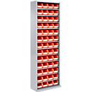 Armoire d'atelier - l. 700 x P 300 x H 1980 mm - 12 étagères - 52 bacs - sans portes - gris clair