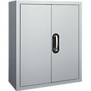 Armoire d'atelier - l. 700 x P 300 x H 830 mm - 4 étagères - 24 bacs - avec portes - alu blanc