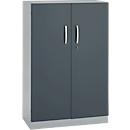 Armoire de bureau, 3OH, verrouillable, avec portes en applique, L 800 mm, gris basalte/alu blanc