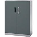 Armoire de bureau, 3OH, verrouillable, avec portes en applique, L 950 mm, gris basalte/alu blanc