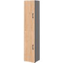 Armoire de bureau TEMPIO, en bois, 2 portes, 6 OH, L 400 x P 340 x H 2130 mm, anthracite/chêne caryer