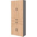Armoire de bureau TEMPIO, en bois, 4 portes, 2 tiroirs, 6 OH, L 800 x P 340 x H 2130 mm, anthracite/chêne caryer