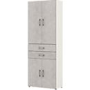 Armoire de bureau TEMPIO, en bois, 4 portes, 2 tiroirs, 6 OH, L 800 x P 340 x H 2130 mm, blanc/béton