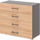 Armoire de bureau TEMPIO, en bois, 4 tiroirs, 2 OH, L 800 x P 340 x H 720 mm, anthracite/chêne caryer