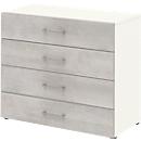 Armoire de bureau TEMPIO, en bois, 4 tiroirs, 2 OH, L 800 x P 340 x H 720 mm, blanc/béton