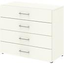 Armoire de bureau TEMPIO, en bois, 4 tiroirs, 2 OH, L 800 x P 340 x H 720 mm, blanc/blanc