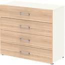 Armoire de bureau TEMPIO, en bois, 4 tiroirs, 2 OH, L 800 x P 340 x H 720 mm, blanc/chêne Sonoma