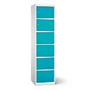 Armoire de charge pour accu, 6 compartiments avec serrure cylindrique, prise CH, tôle d'acier gris clair RAL 7035/bleu turquoise RAL 5018