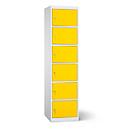 Armoire de chargement des batteries, 6 compartiments avec serrure à cylindre, tôle d'acier gris clair RAL 7035 / jaune trafic RAL 1023