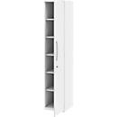 Armoire de classement BARI, 6 hauteurs de classeurs, 5 tablettes, serrure, charnière de porte côté droit, l. 427 x P 430 x H 2174 mm, blanc