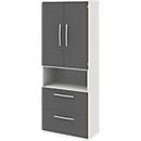 Armoire de classement BARI, 6 HC, 2 portes, 2 dossiers suspendus, verrouillage central, l. 819 x P 430 x H 2174 mm, blanc/anthracite