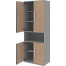 Armoire de classement BARI, 6 HC, 3 tablettes, 1 compartiment ouvert, l. 819 x P 430 x H 2174 mm, coloris chêne/gris moyen