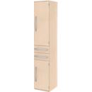 Armoire de classement BARI, 6 HC, 3 tablettes, 2 tiroirs, charnière de porte côté droit, l. 427 x P 430 x H 2174 mm, érable/érable/alu