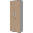 Armoire de classement BARI, 6 HC, 5 tablettes, serrure, l. 819 x P 430 x H 2174 mm, coloris chêne/gris moyen