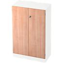 Armoire de classement TARVIS, avec poignée sans serrure, 3 hauteurs de classeurs, l. 800 x P 420 x H 1270 mm, coloris blanc/noyer