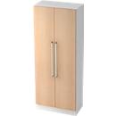 Armoire de classement TARVIS, avec poignée sans serrure, 5 hauteurs de classeur, l. 800 x P 420 x H 2004 mm, coloris blanc/chêne