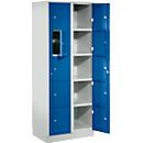 Armoire de stockage, avec porte centrale, Largeur intérieure des compartiments 350 mm, largeur 700 mm, 10 casiers, bleu gentiane