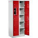 Armoire de stockage, avec porte centrale, Largeur intérieure des compartiments 350 mm, largeur 700 mm, 10 casiers, rouge feu