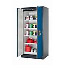 Armoire de stockage de sécurité de type 90 asecos Q-PEGASUS-90, portes battantes à fermeture automatique, commande d'une seule main, façade bleu gentiane, L 893 x P 615 x H 1953 mm