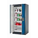 Armoire de stockage de sécurité de type 90 asecos Q-PEGASUS-90, portes battantes à fermeture automatique, commande d'une seule main, façade bleu gentiane, L 893 x P 615 x H 1953 mm