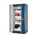 Armoire de stockage de sécurité de type 90 asecos Q-PEGASUS-90, portes battantes à fermeture automatique, commande d'une seule main, façade bleu gentiane, L 893 x P 615 x H 1953 mm