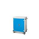 Armoire mobile pour chargement d'ordinateur portable, L 920 x P 500 x H 1060 mm, 16 compartiments, verrouillage 2 points, 2 roulettes avec frein, bleu clair