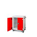 Armoire mobile pour chargement d'ordinateur portable, L 920 x P 500 x H 1060 mm, 16 compartiments, verrouillage 2 points, 2 roulettes avec frein, rouge trafic