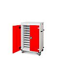 Armoire mobile pour chargement d'ordinateur portable, L 920 x P 500 x H 1250 mm, 20 compartiments, verrouillage 2 points, 2 roulettes avec frein, rouge trafic