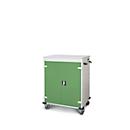 Armoire mobile pour chargement d'ordinateur portable, L 930 x P 500 x H 1060 mm, 16 compartiments, verrouillage 2 points, 2 roulettes avec frein, vert