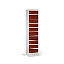 Armoire pour ordinateur portable avec fonction de chargement, 10 compartiments avec serrure à cylindre, tôle d'acier gris clair RAL 7035/mah.brown RAL 8016