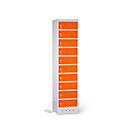 Armoire pour ordinateur portable avec fonction de chargement, 10 compartiments avec serrure à cylindre, tôle d'acier gris clair RAL 7035/orange pur RAL 2004