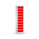Armoire pour ordinateur portable avec fonction de chargement, 10 compartiments avec serrure à cylindre, tôle d'acier gris clair RAL 7035/verk.rot RAL 3020