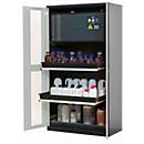 Armoire pour produits chimiques asecos CS-CLASSIC-GF, portes battantes avec découpe en verre, façade gris clair, L 1055 x P 520 x H 1950 mm