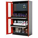 Armoire pour produits chimiques asecos CS-CLASSIC-GF, portes battantes avec découpe en verre, façade rouge trafic, L 1055 x P 520 x H 1950 mm
