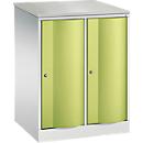 Armoire vestiaire Resisto de C+P, 2 compartiments, 2 casiers, L 772 x P 640 x H 1077 mm, gris clair/vert clown