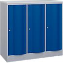 Armoire vestiaire Resisto de C+P, 3 compartiments, 3 casiers, L 1148 x P 540 x H 1077 mm, alu blanc/bleu gentiane